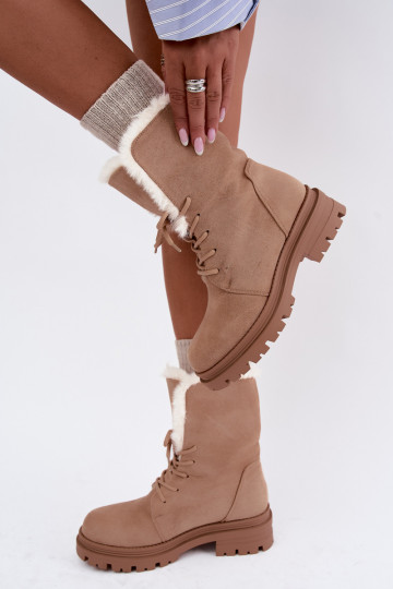 INarme Schnürstiefel mit Fell innen elfenbeinfarbe Heloise