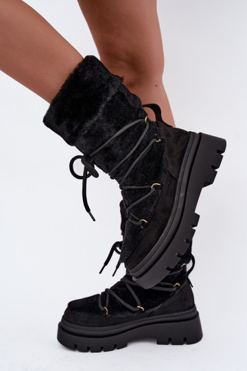 Schneestiefel mit Pelzmantel mit einer Plattform schZuarze Farbe Illyria