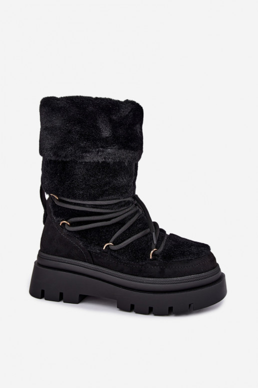 Schwarze Schneestiefel mit Fell und Plattform Illyria