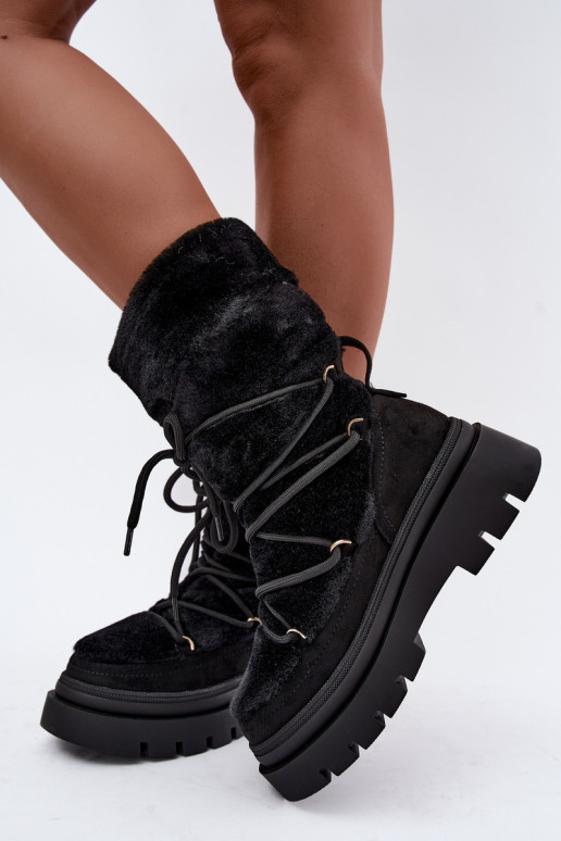 Schwarze Schneestiefel mit Fell und Plattform Illyria