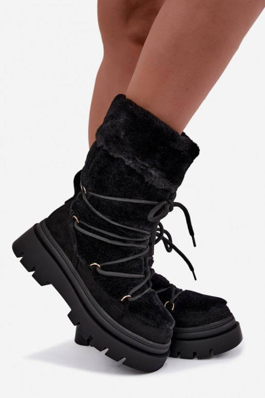 Schwarze Schneestiefel mit Fell und Plattform Illyria