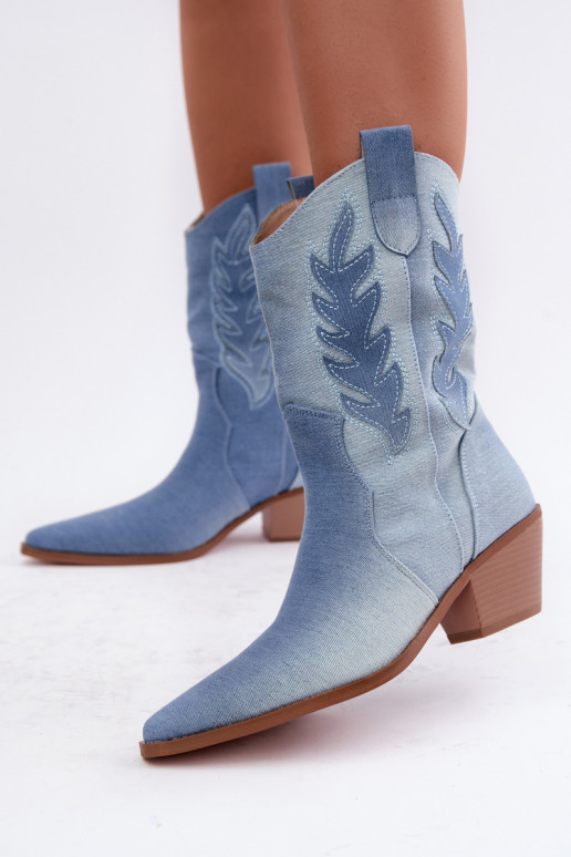 Schlüpfschuhe im Cowboy-Stil mit Absätzen aus Denim Ferelle