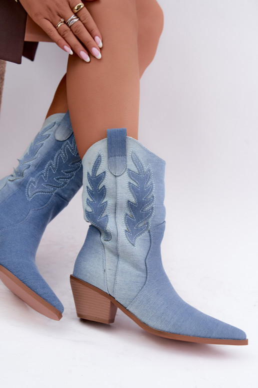 Schlüpfschuhe im Cowboy-Stil mit Absätzen aus Denim Ferelle