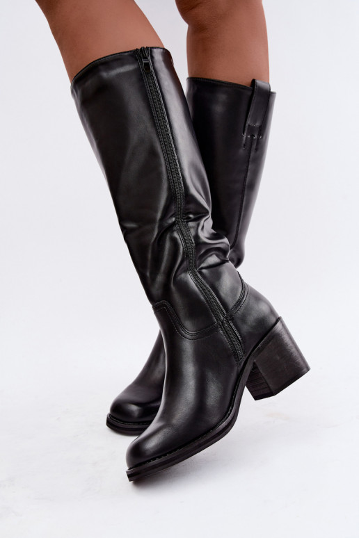 gefütterte kniehohe Stiefel mit Absätzen in schwarz Perrisa