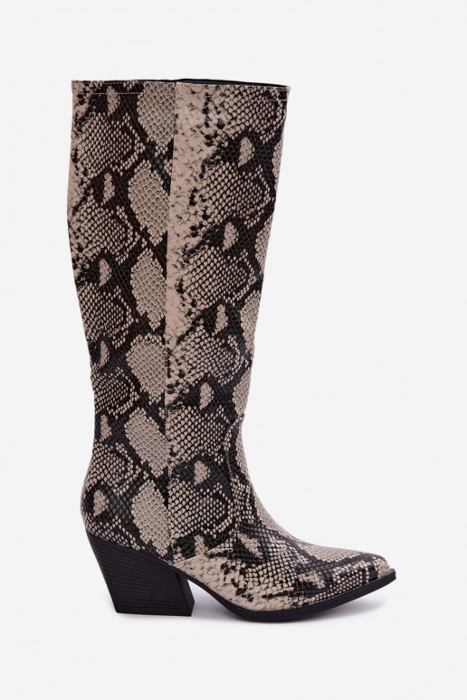 gefütterte kniehohe Stiefel im Cowboy-Stil mit Schlangenmustern in sandfarben Bellina