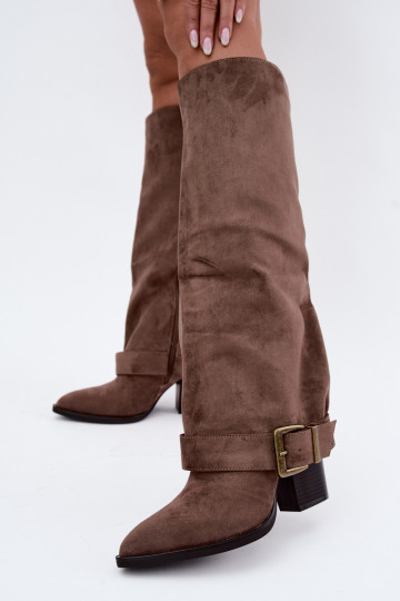 Chaki Stiefel mit Absatz und Schnallen Mirea