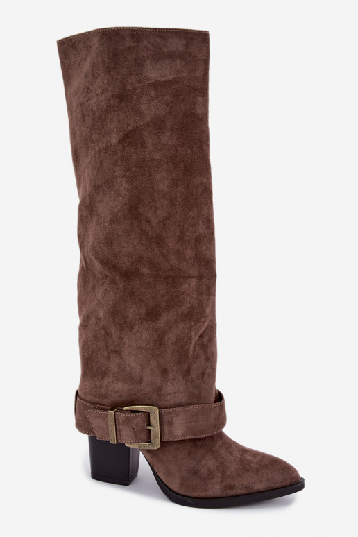 Chaki Stiefel mit Absatz und Schnallen Mirea
