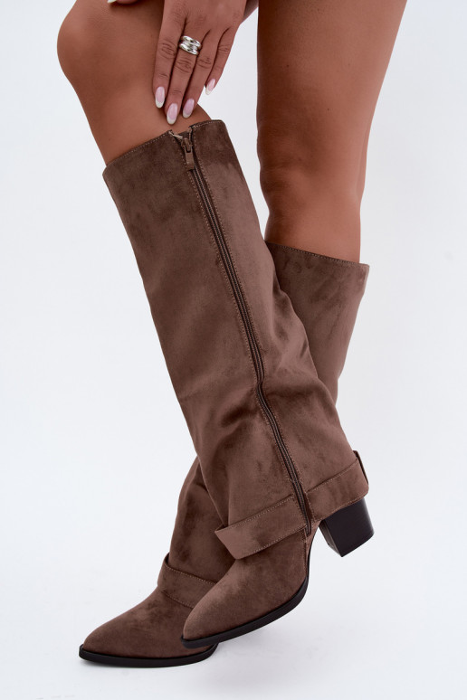 Chaki Stiefel mit Absatz und Schnallen Mirea