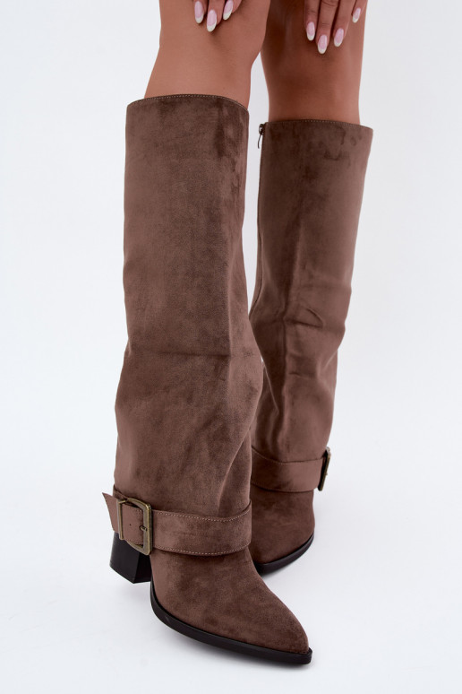 Chaki Stiefel mit Absatz und Schnallen Mirea