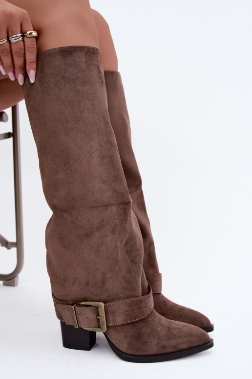 Chaki Stiefel mit Absatz und Schnallen Mirea