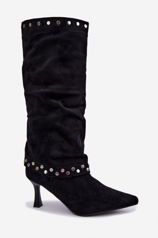 Schwarze isolierte lange Stiefel mit Dekoration Tai turiris
