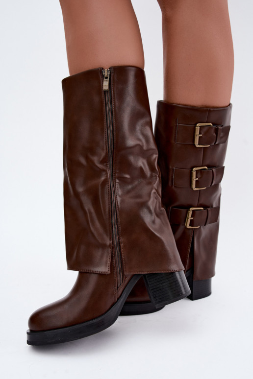 Warme braune lange Stiefel mit Schnallen Astrella
