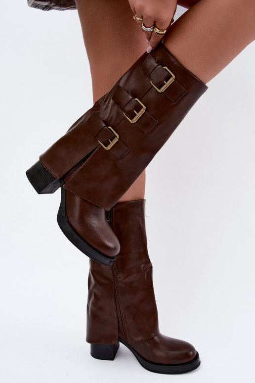 Warme braune lange Stiefel mit Schnallen Astrella