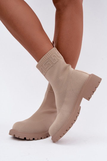 Sandfarbene Stiefel im Sockendesign mit breiten Absätzen Isaline 2