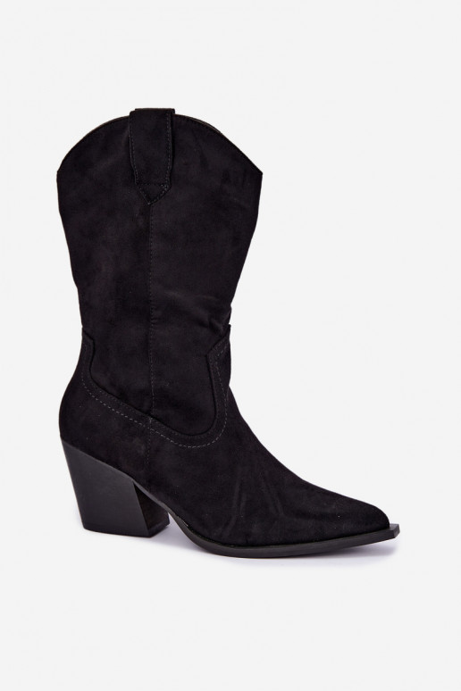 Schwarze isolierte Stiefel im Cowboy-Stil mit Absatz Serenza