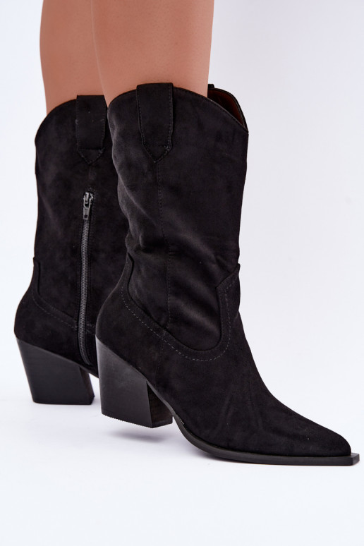 Schwarze isolierte Stiefel im Cowboy-Stil mit Absatz Serenza