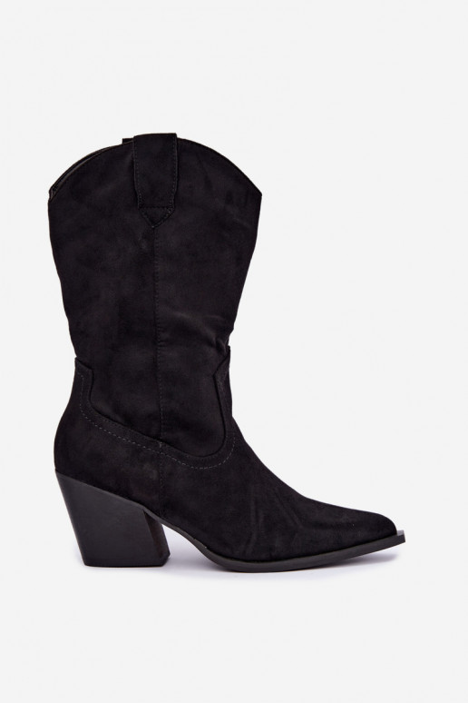 Schwarze isolierte Stiefel im Cowboy-Stil mit Absatz Serenza