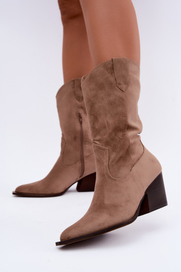 Sandfarbene isolierte Stiefel im Cowboy-Stil mit Absatz Serenza 2