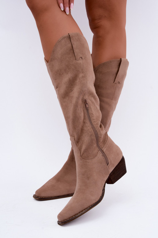 Beige Cowboy-Stiefel mit niedrigem Absatz Grisel