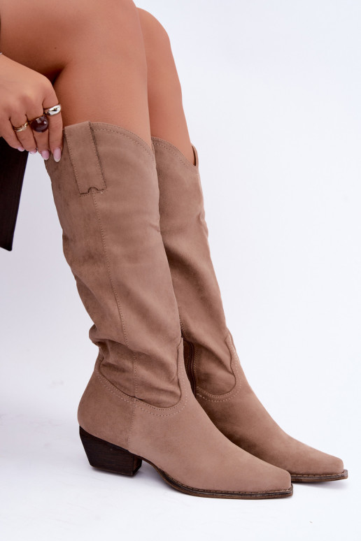 Beige Cowboy-Stiefel mit niedrigem Absatz Grisel