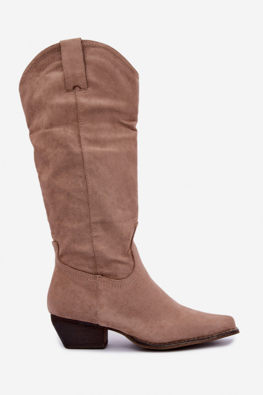Beige Cowboy-Stiefel mit niedrigem Absatz Grisel