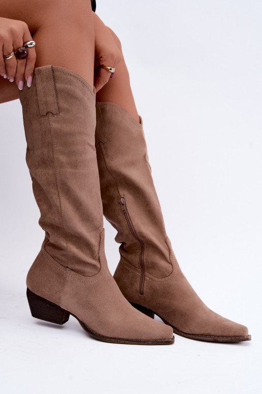 Beige Cowboy-Stiefel mit niedrigem Absatz Grisel