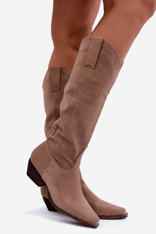 Beige Cowboy-Stiefel mit niedrigem Absatz Grisel