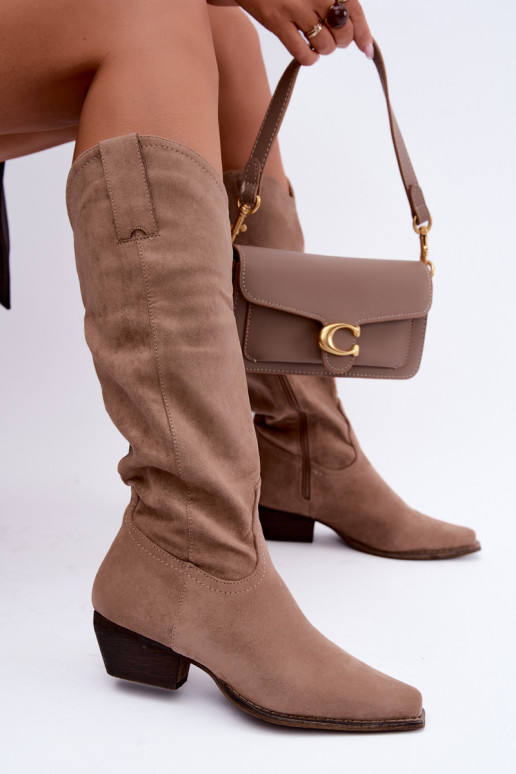 Beige Cowboy-Stiefel mit niedrigem Absatz Grisel