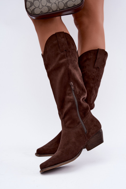 Schokoladenfarbene Cowboy-Stiefel mit niedrigem Absatz Grisel