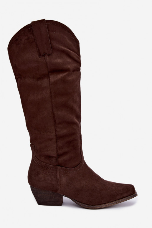 Schokoladenfarbene Cowboy-Stiefel mit niedrigem Absatz Grisel
