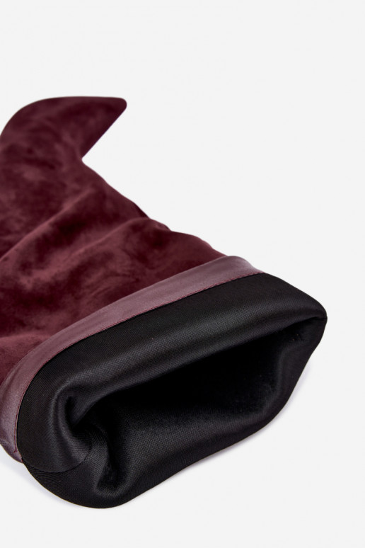 Orielle warme lange Stiefel mit Rüschen und Absätzen in Bordeauxfarbe