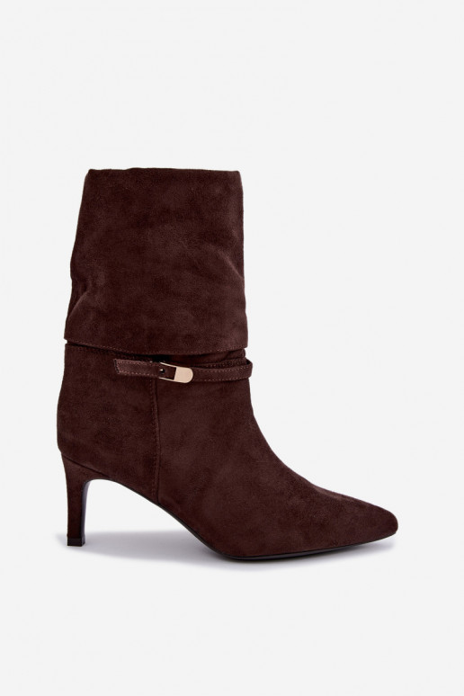 Eponine warme Slipper-Stiefeletten mit dünnen Absätzen in Schokoladenfarbe