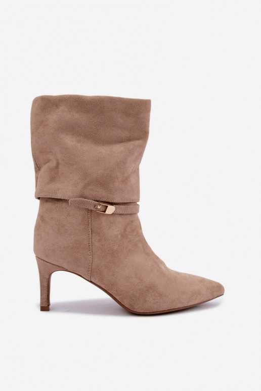 Eponine warme Slipper-Stiefeletten mit dünnen Absätzen in Sandfarbe