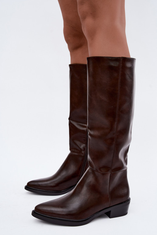 Philomene warme lange Stiefel mit niedrigem Absatz in Schokoladenfarbe