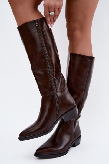 Philomene warme lange Stiefel mit niedrigem Absatz in Schokoladenfarbe 2