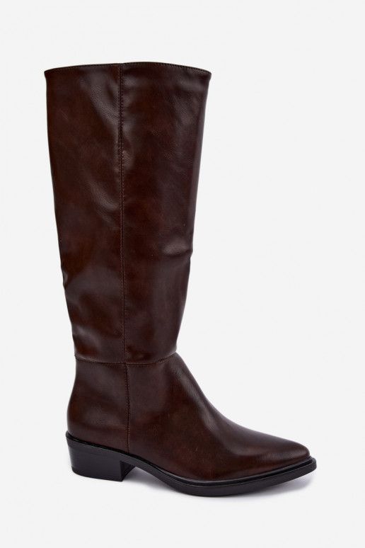 Philomene warme lange Stiefel mit niedrigem Absatz in Schokoladenfarbe