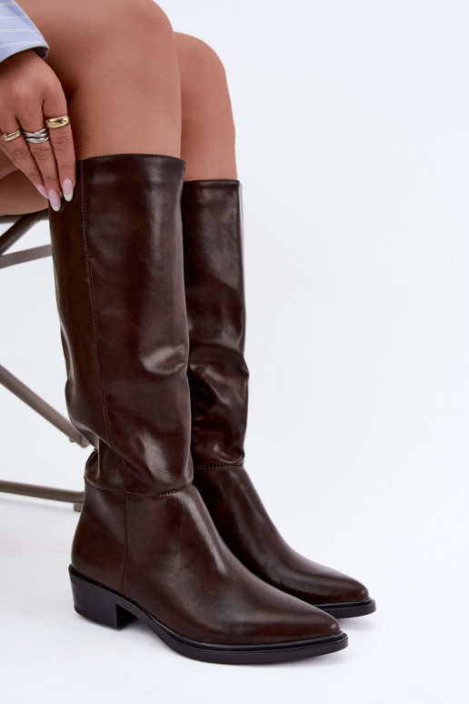 Philomene warme lange Stiefel mit niedrigem Absatz in Schokoladenfarbe