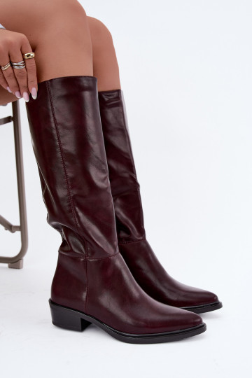 Philomene warme lange Stiefel mit niedrigem Absatz in Bordeauxfarbe