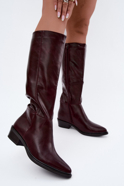 Philomene warme lange Stiefel mit niedrigem Absatz in Bordeauxfarbe