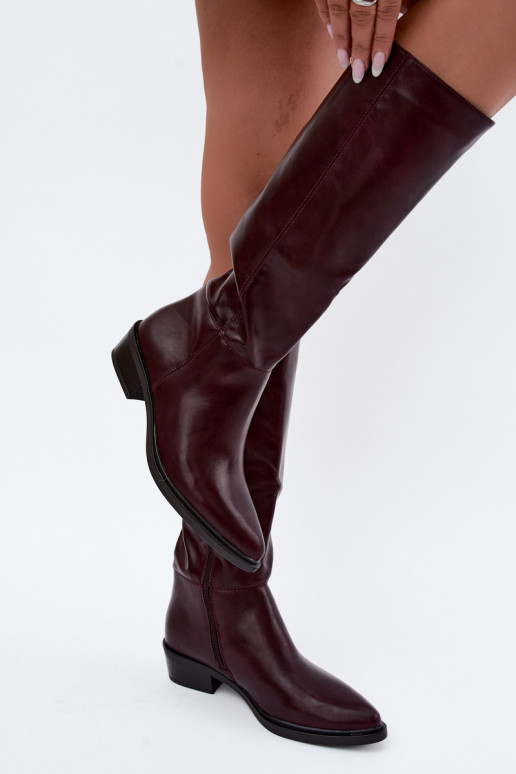 Philomene warme lange Stiefel mit niedrigem Absatz in Bordeauxfarbe