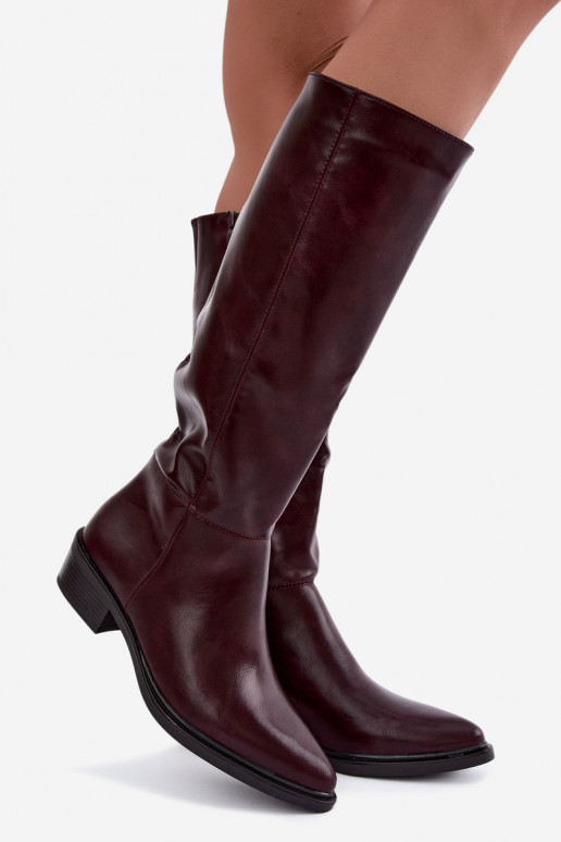 Philomene warme lange Stiefel mit niedrigem Absatz in Bordeauxfarbe