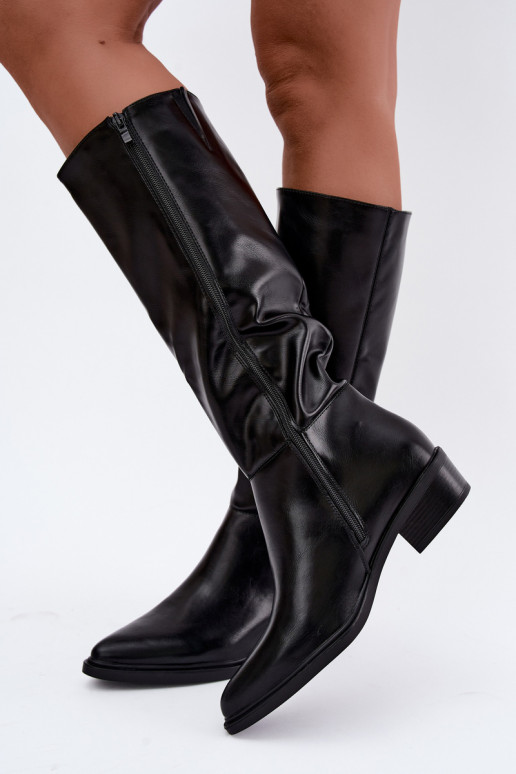 Philomene warme lange Stiefel mit niedrigem Absatz in Schwarz