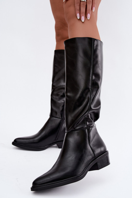 Philomene warme lange Stiefel mit niedrigem Absatz in Schwarz