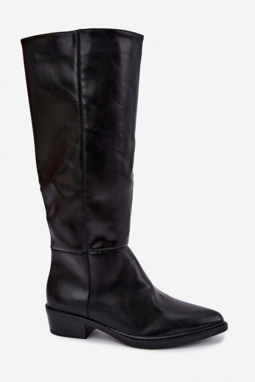 Philomene warme lange Stiefel mit niedrigem Absatz in Schwarz