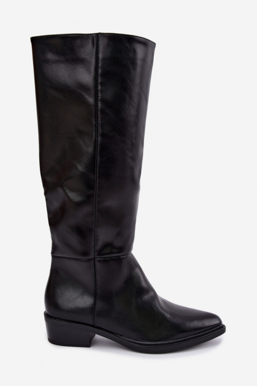 Philomene warme lange Stiefel mit niedrigem Absatz in Schwarz