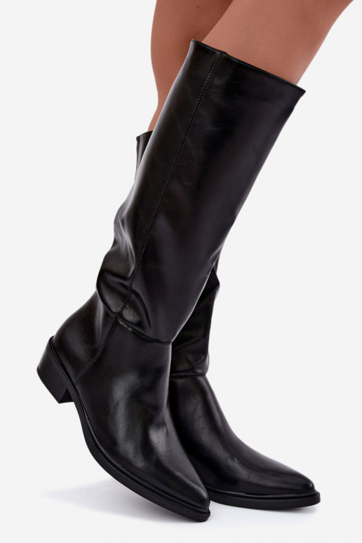 Philomene warme lange Stiefel mit niedrigem Absatz in Schwarz