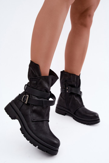 Dianelle Damen Stiefeletten mit Riemen und Schnallen in Schwarz