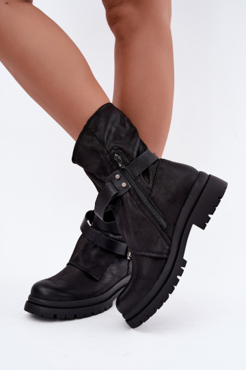 Dianelle Damen Stiefeletten mit Riemen und Schnallen in Schwarz 2