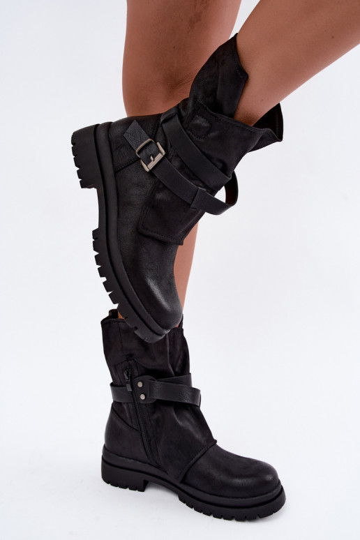 Dianelle Damen Stiefeletten mit Riemen und Schnallen in Schwarz