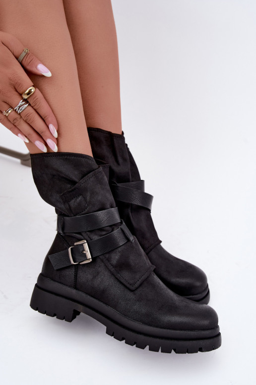 Dianelle Damen Stiefeletten mit Riemen und Schnallen in Schwarz